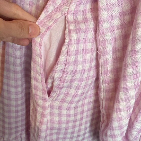 FRNCH Lavender Picnic Check Frill Balloon Sleeve Belted Mini Dress Size Medium - Picture 9 of 9